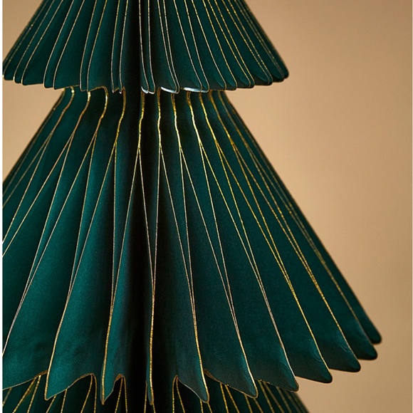 Handcrafted green and gold 3D paper firs Christmas trees set of 2 NWT - Picture 2 of 6